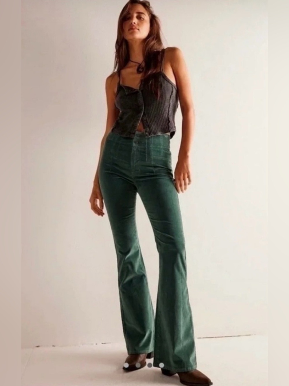 Free People we the free Jayde Cord Flare Jeans in Kelp Green